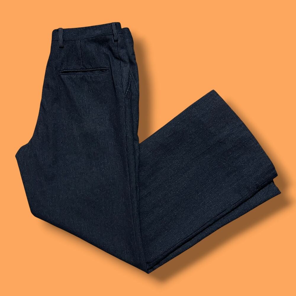 Vintage 60s Wool Pants Wide Leg Flared Striped Trousers Navy Union Made 32x31